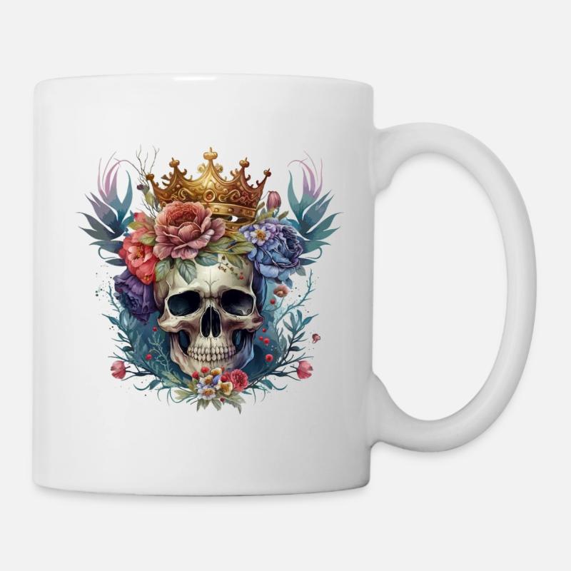 Totenkopf mit Krone - Tasse - Weiß