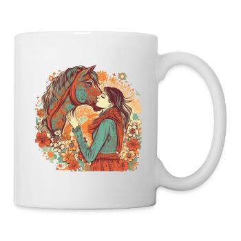 Beau motif de cheval bohème avec femme / fille - Mug blanc - blanc - Droite
