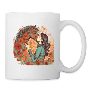 Wunderschönes Boho Pferdemotiv mit Frau/Mädchen - Tasse - Weiß - Rechts