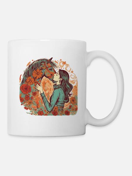 Wunderschönes Boho Pferdemotiv mit Frau/Mädchen - Tasse - Weiß