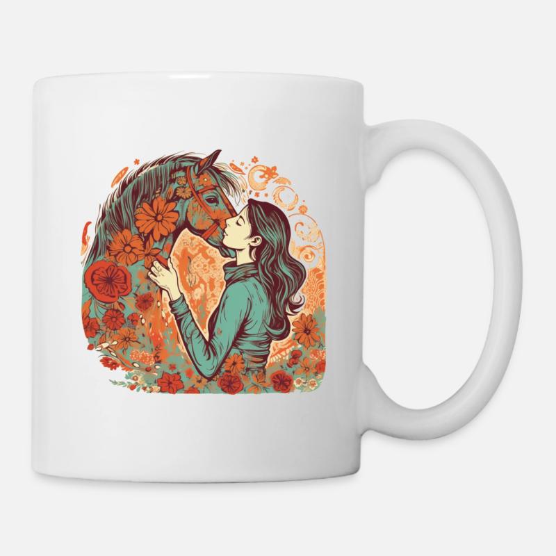 Wunderschönes Boho Pferdemotiv mit Frau/Mädchen - Tasse - Weiß