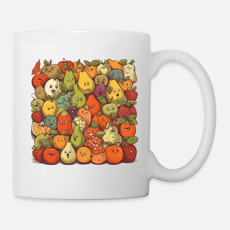 Lustige Comic Früchte, Cartoon Obst - Tasse - Weiß