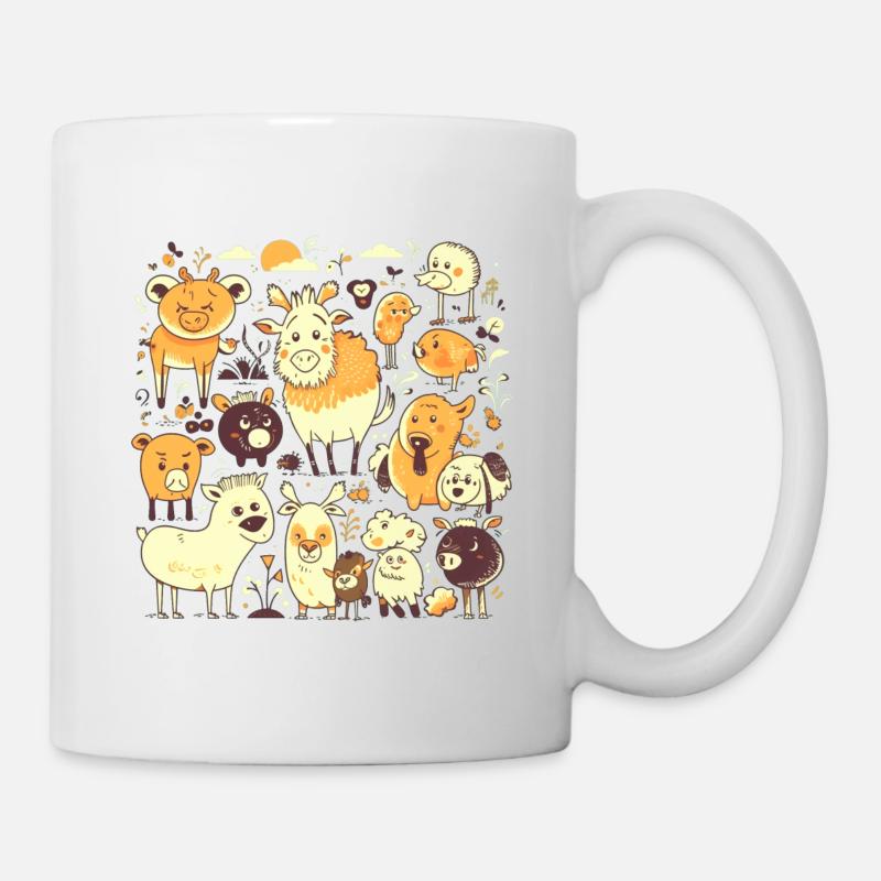 Drôle de bande dessinée Cartoon Farm Animals - Mug blanc - blanc