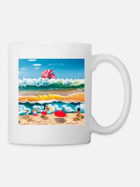 children playing at sea side - Mug - white