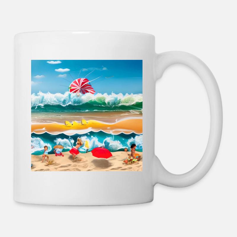Enfants jouant au bord de la mer - Mug blanc - blanc