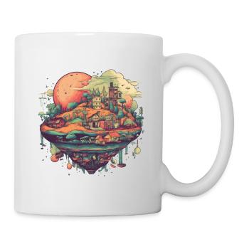 Surrealistic flying village in colorful - Mug - white - Right