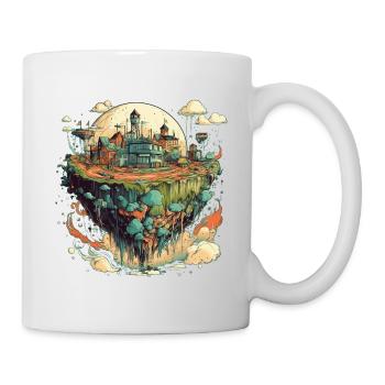 Surrealistic flying village/city in colorful - Mug - white - Right
