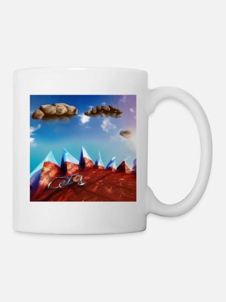 bicicule dans la montagne avec un ciel ensoleillé et des rochers - Mug blanc - blanc
