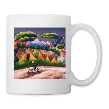 childhood with bicycle in mountains during summer - Mug - white - Right