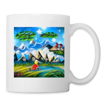 childhood with bicycle in mountains during holiday - Mug - white - Right