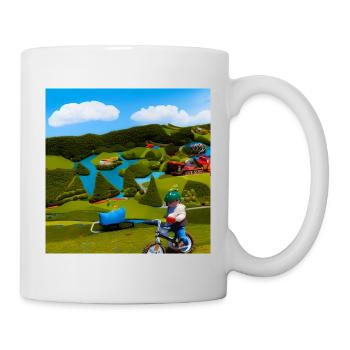 child riding bike in the mountain sunny day - Mug - white - Right