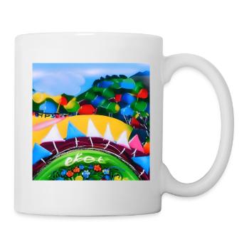 Kind mit dem Pastellrad in den Bergen während der SU - Tasse - Weiß - Rechts
