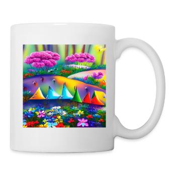 childhood with bicycle in spring mountains - Mug - white - Right