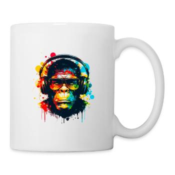 Singe à lunettes avec casque audio - Mug blanc - blanc - Droite