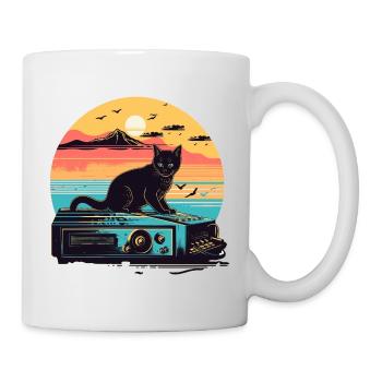 Cat Synthesizer Katze Retro Vintage Studio Gear - Tasse - Weiß - Rechts