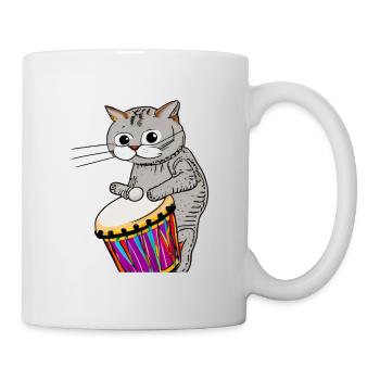Chat jouant du Djembé Drummer Music Drum Musicien - Mug blanc - blanc - Droite