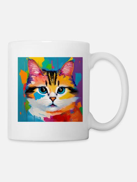 Katze Hauskatze Ölgemälde - Tasse - Weiß