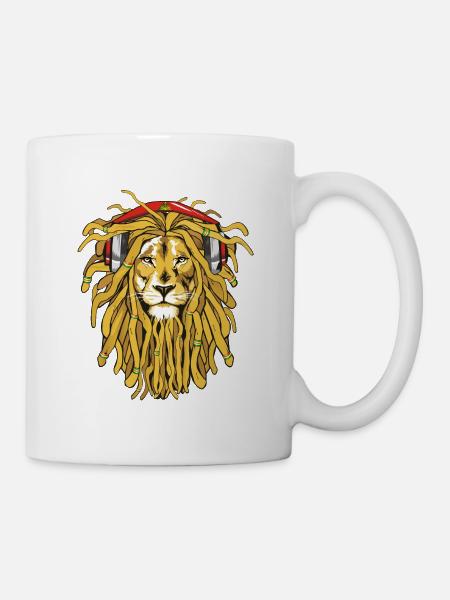 Rasta Lion mit Kopfhörern - Tasse - Weiß