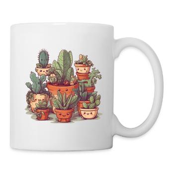 Cute succulents as comic in ceramic pots - Mug - white - Right