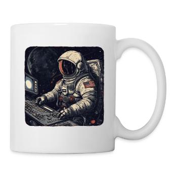 Un astronaute rétro cool utilise des ordinateurs - Mug blanc - blanc - Droite