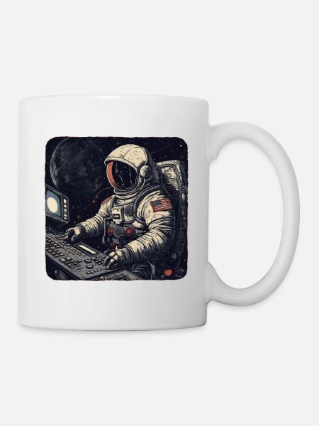 Cool retro astronaut operates computers - Mug - white