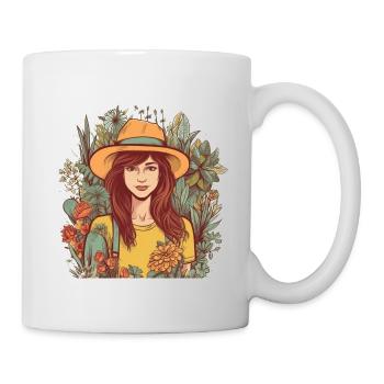 Pretty gardener with hat and lots of plants - Mug - white - Right
