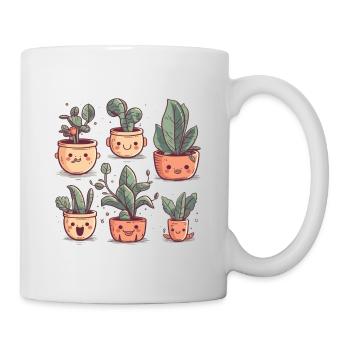 Cute plants as comic in ceramic pots - Mug - white - Right