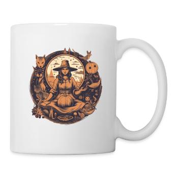 Gloomy beautiful witch with hat and pumpkin - Mug - white - Right