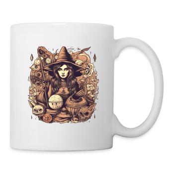 Gloomy beautiful witch with hat and skull - Mug - white - Right