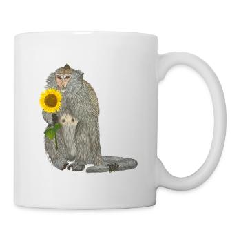 Affe Sonnenblume Makake - Tasse - Weiß - Rechts