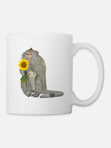 Affe Sonnenblume Makake - Tasse - Weiß