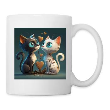 Cartoon Kitten mit Herz - Tasse - Weiß - Rechts