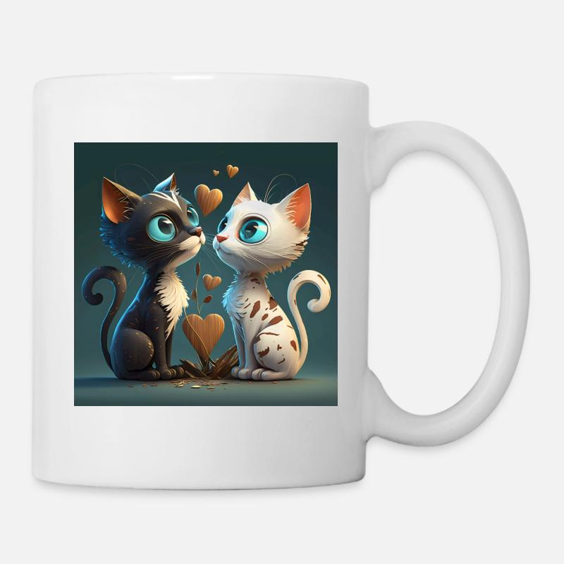 Cartoon Kitten mit Herz - Tasse - Weiß