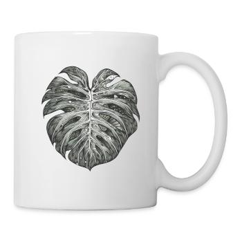 Surrealistisches Monstera Blatt, Pflanzen Motiv - Tasse - Weiß - Rechts