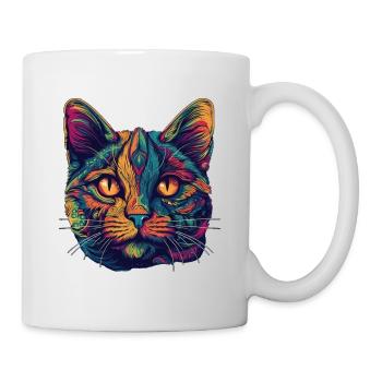 Visage de chat psychédélique aux motifs colorés - Mug blanc - blanc - Droite