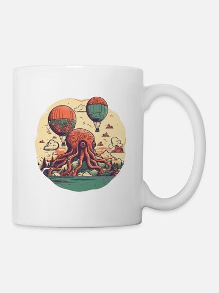 Motif surréaliste, île de poulpe avec ballons - Mug blanc - blanc