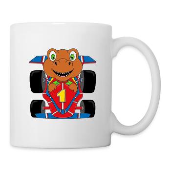 T-REX - DINOSAURIER - AUTO - RENNFAHRER - DINO - Tasse - Weiß - Rechts