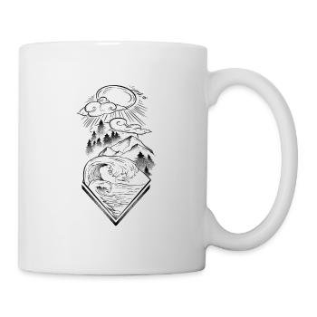 Paysage mer océan et montagnes lineart et dotwork - Mug blanc - blanc - Droite