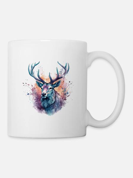 Hirsch Bunt Aquarell - Tasse - Weiß