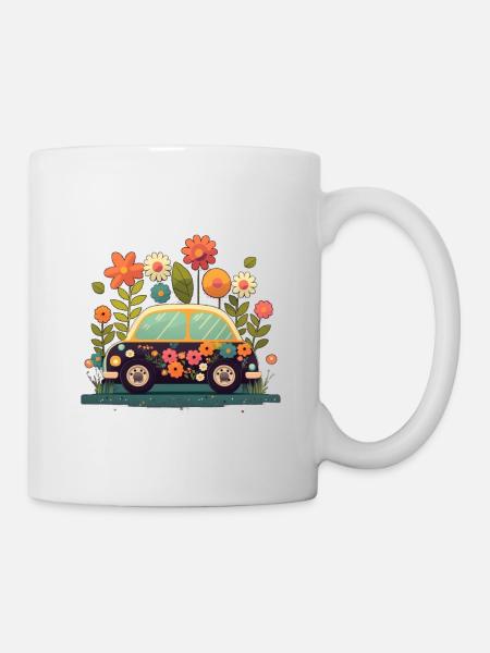 Süßes Blumen Auto 3 - Tasse - Weiß
