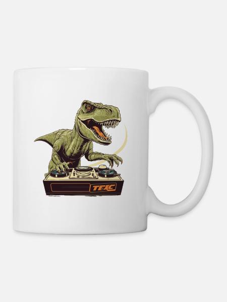 Cool T-Rex DJ with mixer and loop station - Mug - white