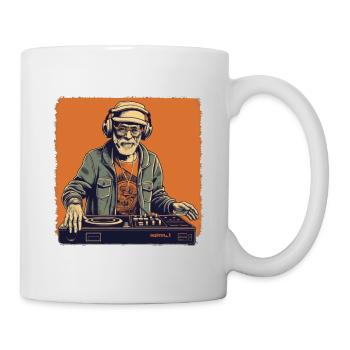 Cooler Bestager Mann als DJ Hipster mit Kappe - Tasse - Weiß - Rechts