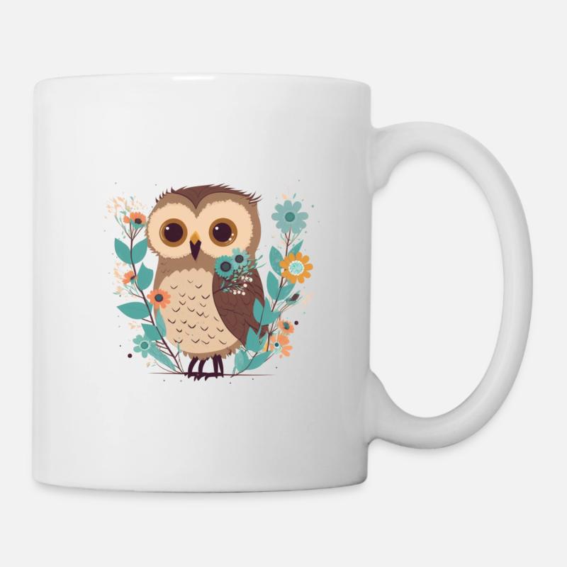 Süße Eule im Blumenwald 4 - Tasse - Weiß