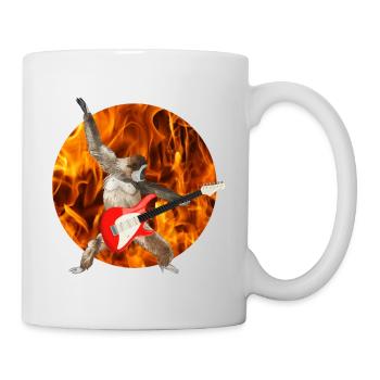 Affe Weißbartgibbon E-Gitarre Feuer lets rock - Tasse - Weiß - Rechts