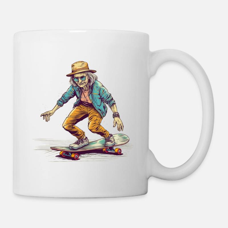 Cool bestager avec skateboard et chapeau hipster - Mug blanc - blanc