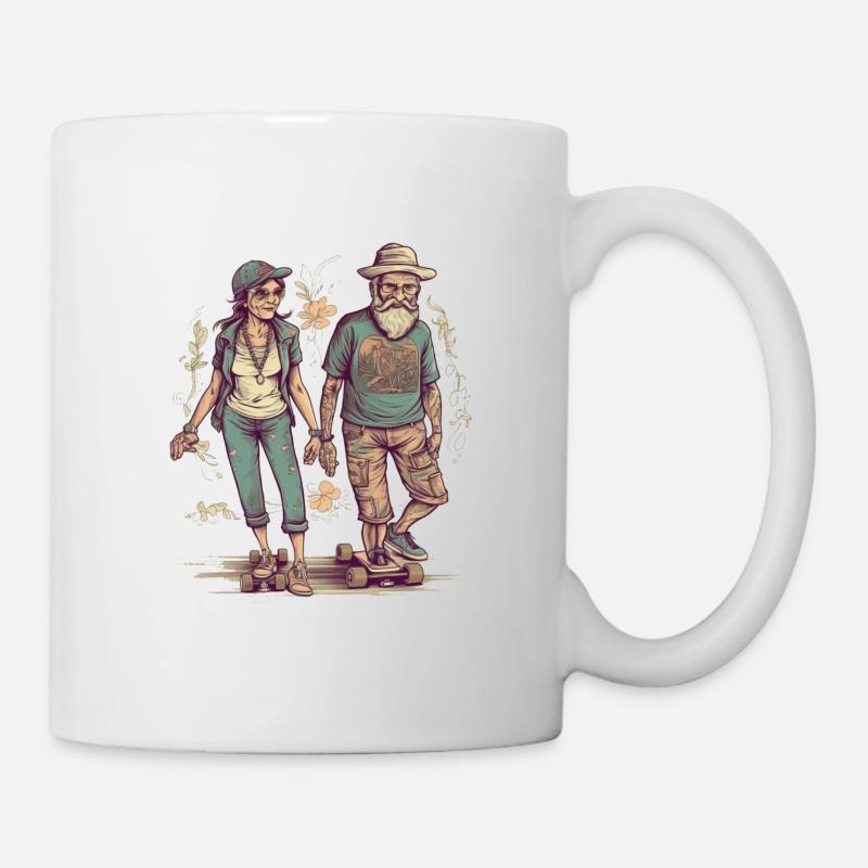 Cooles älteres Paar als Longboard Skater Hipster - Tasse - Weiß