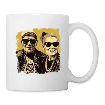Cool bestager punker couple with sunglasses - Mug - white - Right