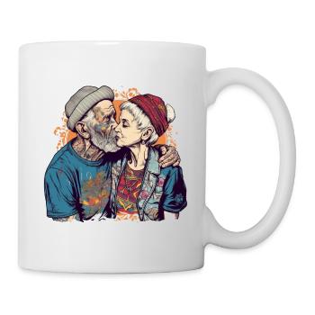 Couple cool s’embrassant avec casquette et barbe - Mug blanc - blanc - Droite