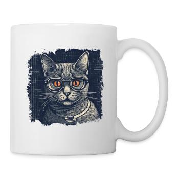Chat ringard avec des lunettes et des yeux orange - Mug blanc - blanc - Droite