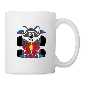 WASCHBÄR - RENNFAHRER - AUTO - RENNAUTO - TIER - Tasse - Weiß - Rechts